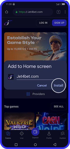 Jet4Bet Konto und Kasse auf Android — Einzahlung und Bonus